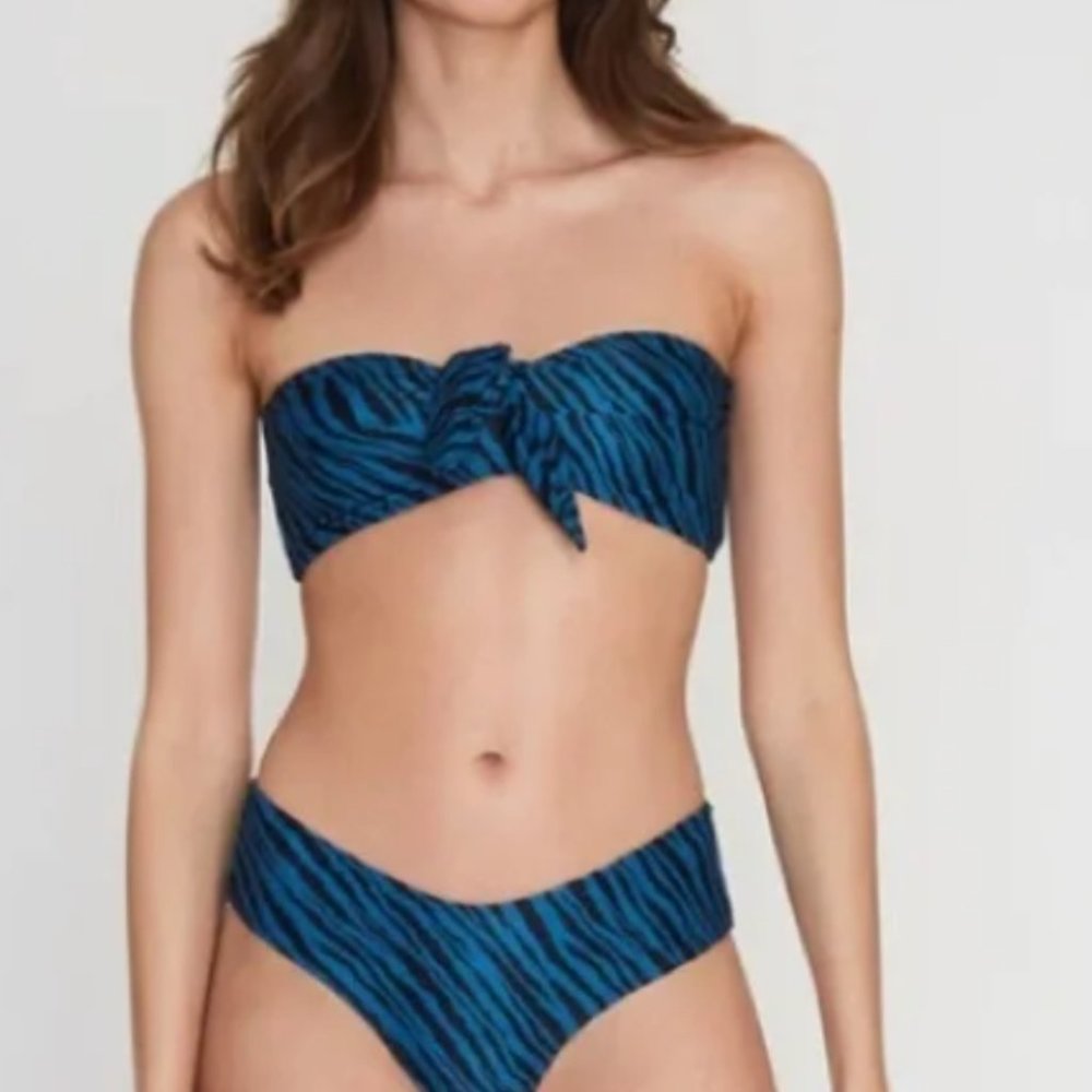NWT Faithfull the Brand Bikini Bottom Blue Zebra Stripe Large
